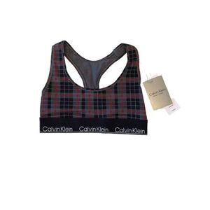 Calvin Klein Modern Cotton Holiday Grey Plaid Unlined Bralette‎ Size XS NWT $30